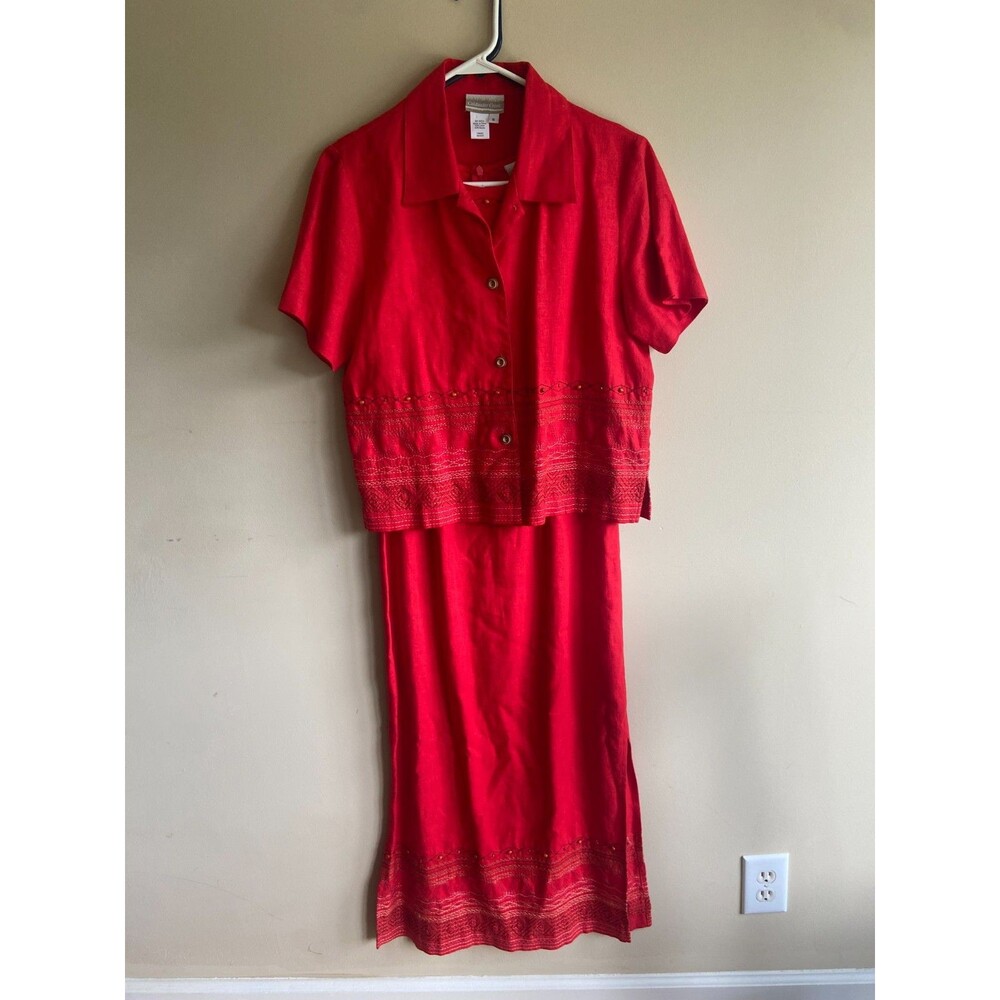 Cold Water Creek Red Linen Blend Maxi Dress with Coverup Womens Size 6